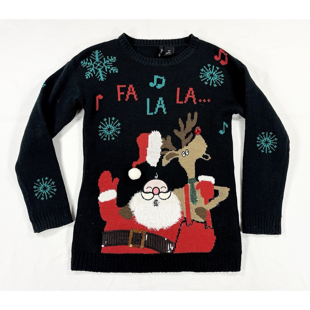 New Directions 3D Ugly Christmas Sweater Women's Petite XL PXL Santa Reindeer